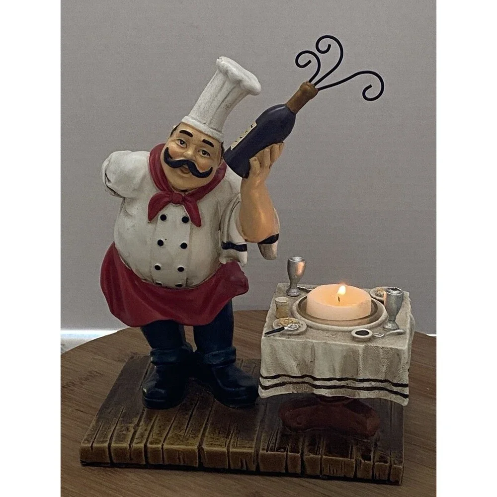 Vtg Italian Fat Chef Baker Holding Wine  Figurine with candle holder Decor
